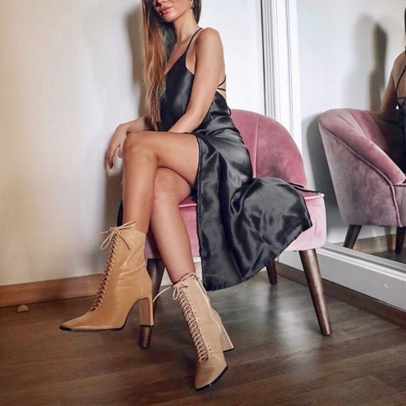 Zara leather lace heeled ankle boot - Picture 5 of 8